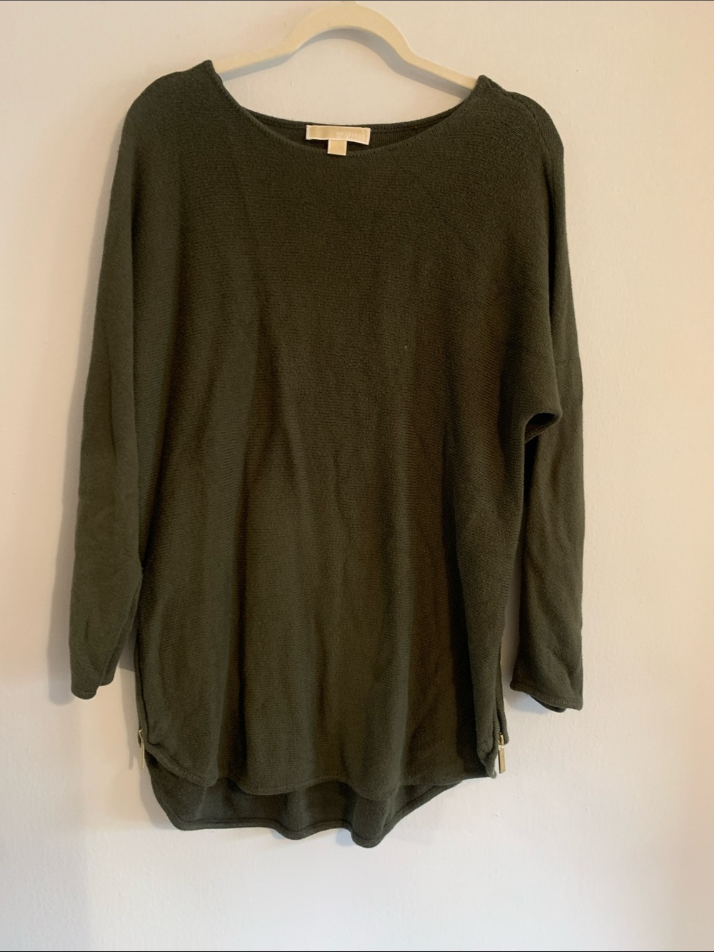 MICHAEL KORS Olive Green Crewneck Sweater with Side Zips